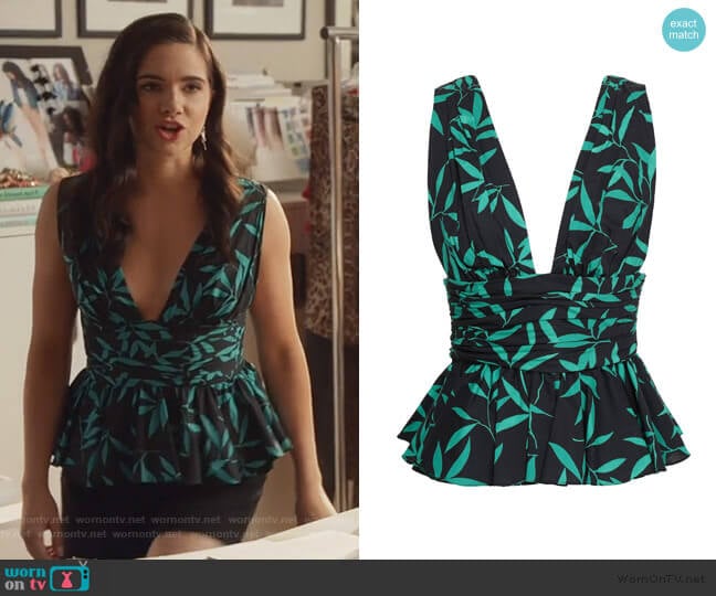 Caroline Constas Printed stretch-cotton poplin peplum top worn by Jane Sloan (Katie Stevens) on The Bold Type