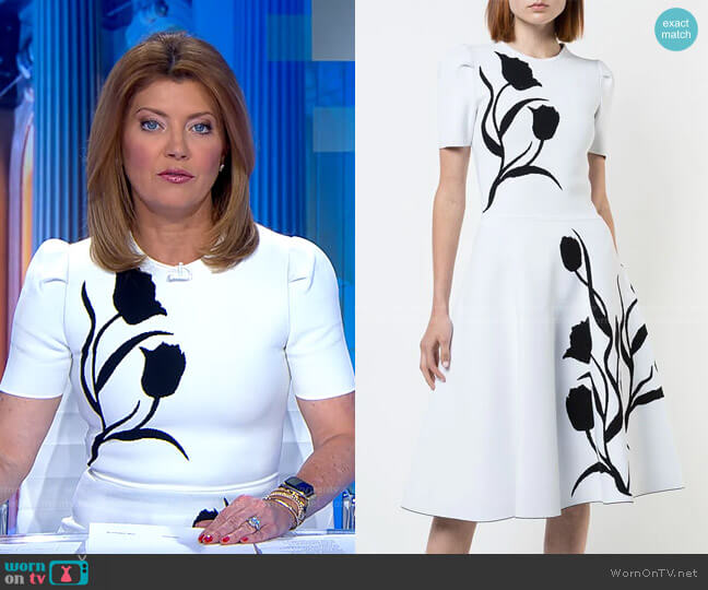 Carolina Herrera Tulip Intarsia Knit Dress worn by Norah O'Donnell on CBS Mornings