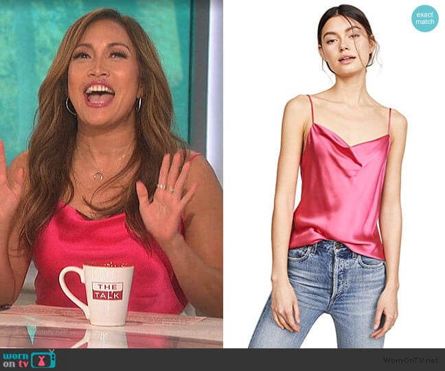 Cinq a Sept Marta Silk Cowlneck Cami Top worn by Carrie Inaba on The Talk