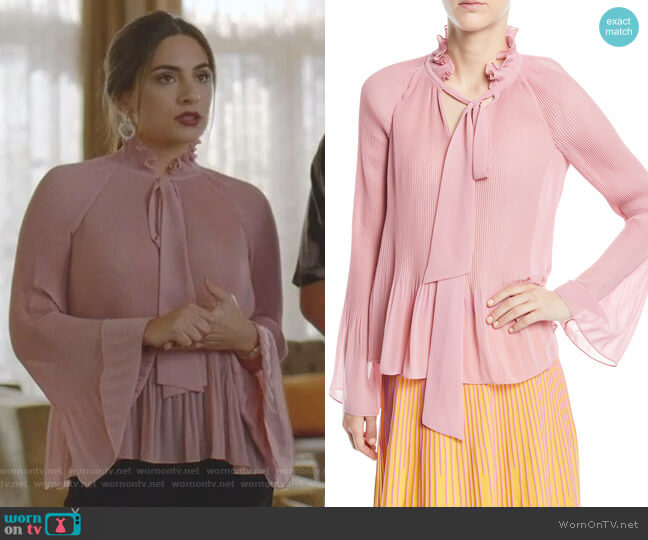 Derek Lam 10 Crosby Long-Sleeve Pleated Blouse With Ties worn by Cristal Jennings (Daniella Alonso) on Dynasty
