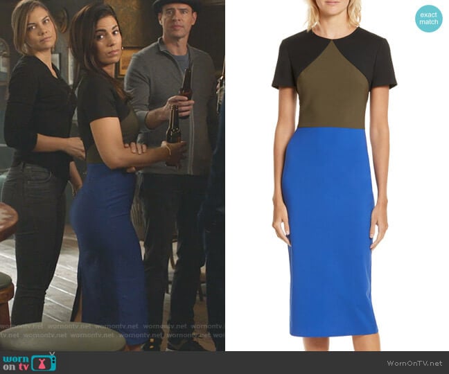 Diane von Furstenberg Colorblock Tailored Midi Dress worn by Susan Sampson (Ana Ortiz) on Whiskey Cavalier
