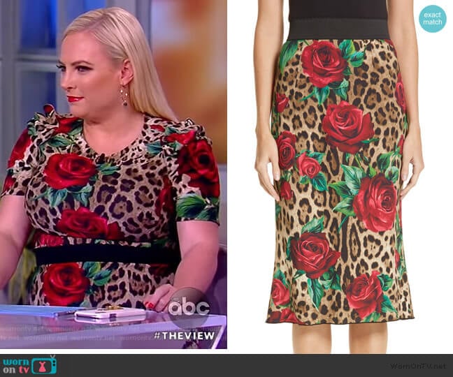 Dolce & Gabbana Rose & Leopard Print Cady Skirt worn by Meghan McCain on The View