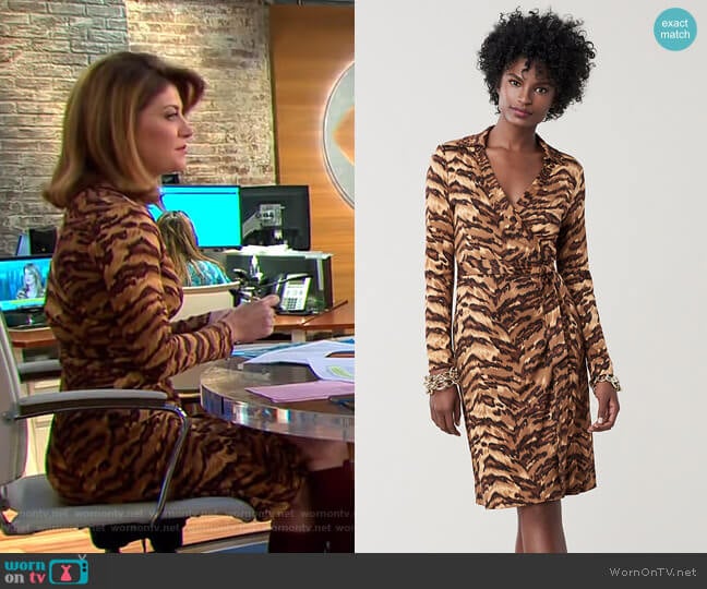 Diane von Furstenberg New Jeanne Two Silk-Jersey Wrap Dress worn by Norah O'Donnell on CBS Mornings