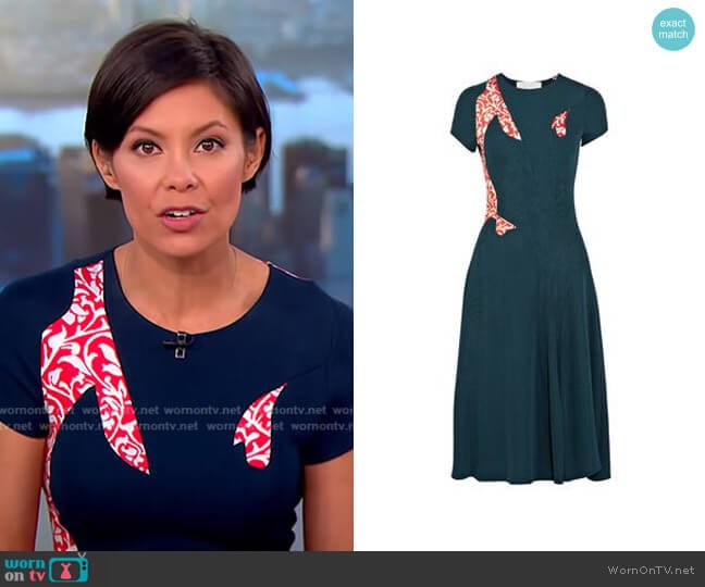 Esteban Cortazar Printed Knitted Midi Dress worn by Alex Wagner on CBS Mornings