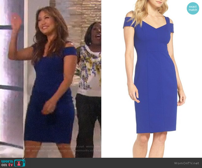 Eliza J Cold Shoulder Sheath Dress worn by Carrie Inaba on The Talk