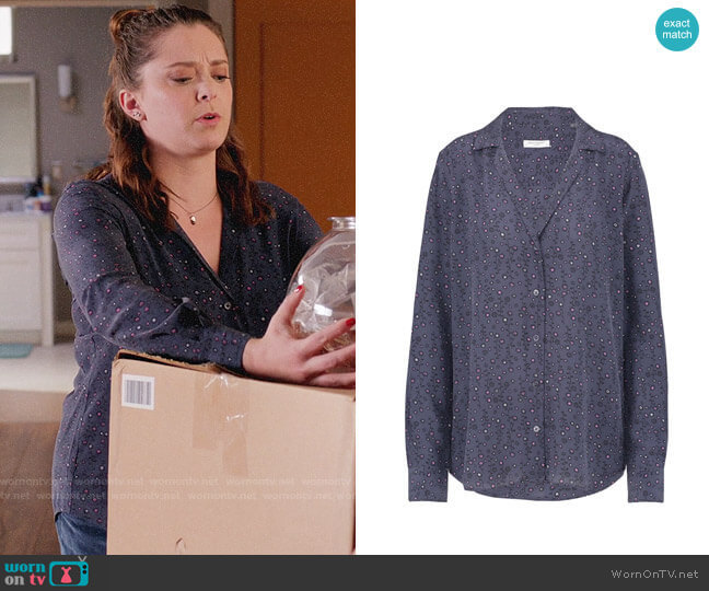 Equipment Adalyn Shirt in Blue Mood worn by Rebecca Bunch (Rachel Bloom) on Crazy Ex-Girlfriend