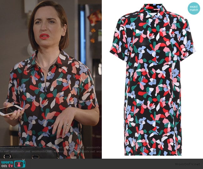 Equipment Mirelle printed silk dress worn by Jennifer Short (Zoe Lister-Jones) on Life in Pieces