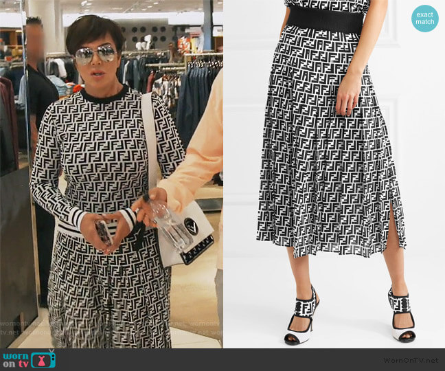 Fendi Printed silk-georgette midi skirt worn by Kris Jenner on Keeping Up with the Kardashians