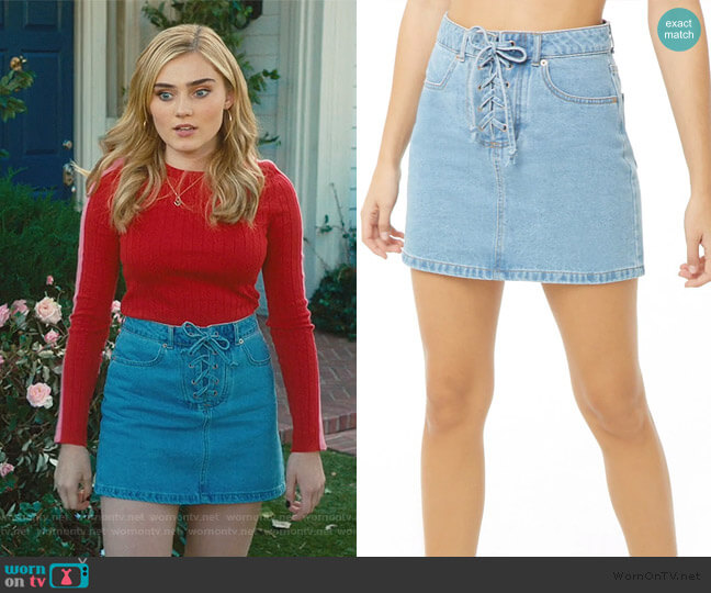 Forever 21 Lace-Up Denim Skirt worn by Taylor Otto (Meg Donnelly) on American Housewife
