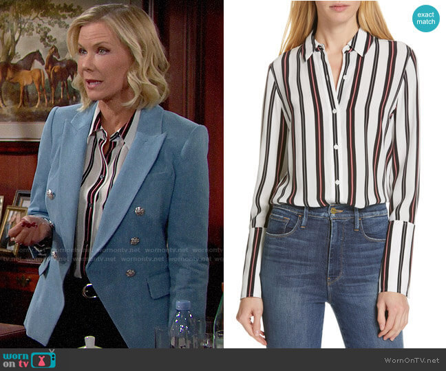 Frame Stripe Pajama Shirt worn by Brooke Logan (Katherine Kelly Lang) on The Bold and the Beautiful