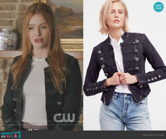 Free People Fitted Military Denim Jacket worn by Kirby Anders (Maddison Brown) on Dynasty