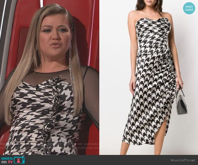 Giuseppe Di Morabito Houndstooth Print Ruched Dress worn by Kelly Clarkson on The Voice