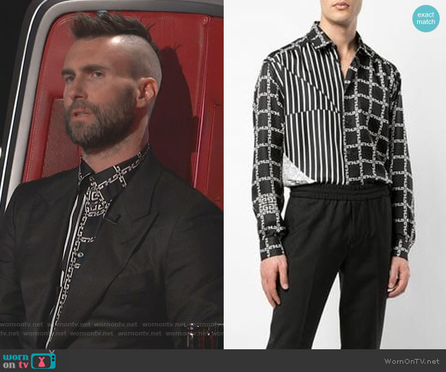 Givenchy Chain and Stripe-Print Shirt worn by Adam Levine on The Voice