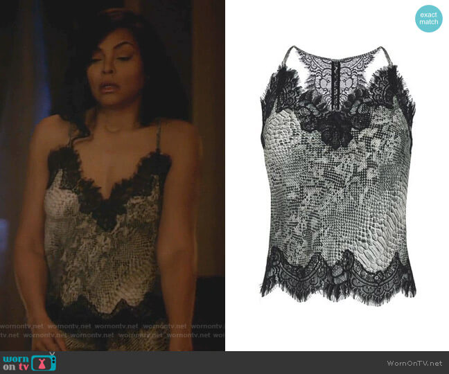 Gold Hawk Snake Print Lace Trim Cami top worn by Cookie Lyon (Taraji P. Henson) on Empire