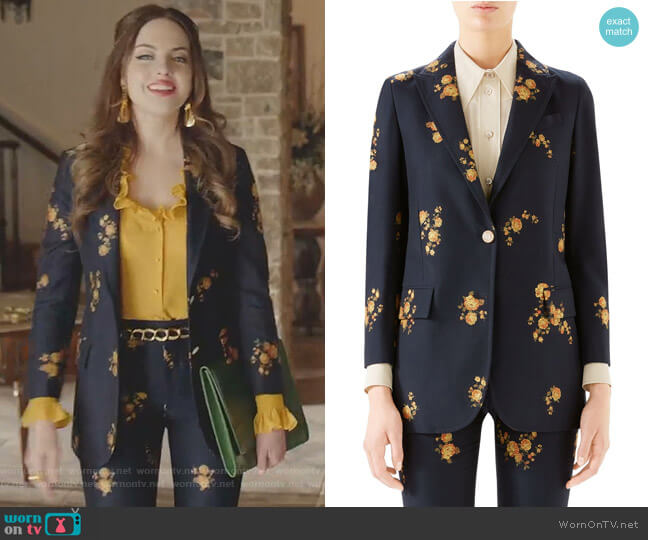 Gucci Camellia Fil Coupé Cotton & Wool Jacket worn by Fallon Carrington (Elizabeth Gillies) on Dynasty