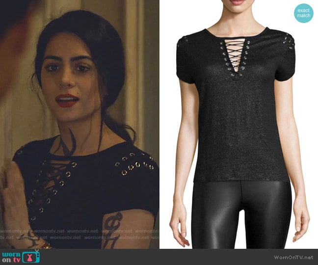 Generation Love Hugo Lace-Up Tee worn by Isabelle Lightwood (Emeraude Toubia ) on Shadowhunters