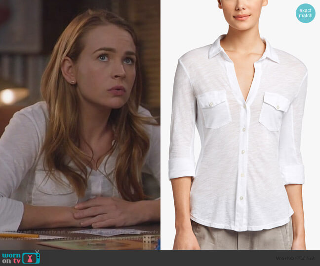 James Perse Sheer Slub Side Panel Blouse worn by Sandra Bell (Britt Roberts) on For the People