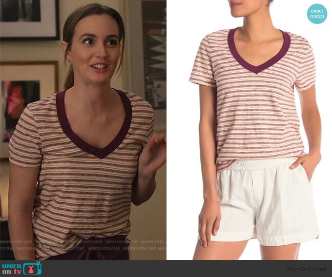 James Perse Vintage V-Neck Stripe Tee worn by Angie (Leighton Meester) on Single Parents