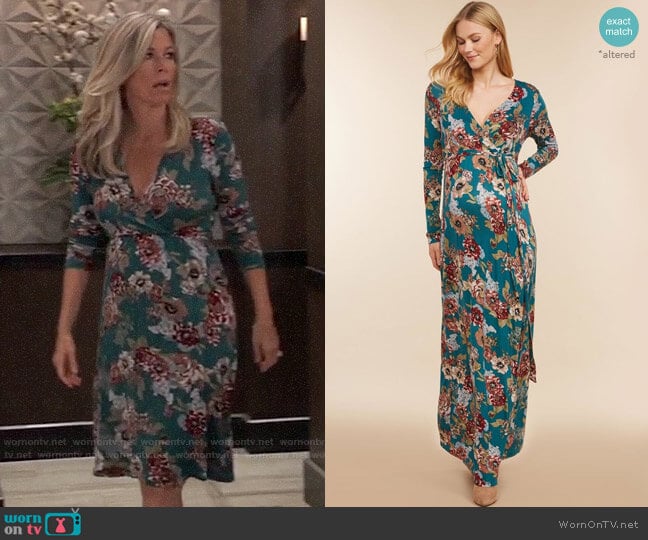 Jessica Simpson Floral Maternity Dress worn by Carly Spencer (Laura Wright) on General Hospital
