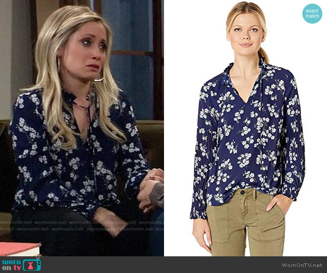 LAUREN Ralph Lauren Print Tie Neck Georgette Top in Twilight Royal worn by Lulu Spencer Falconeri (Emme Rylan) on General Hospital