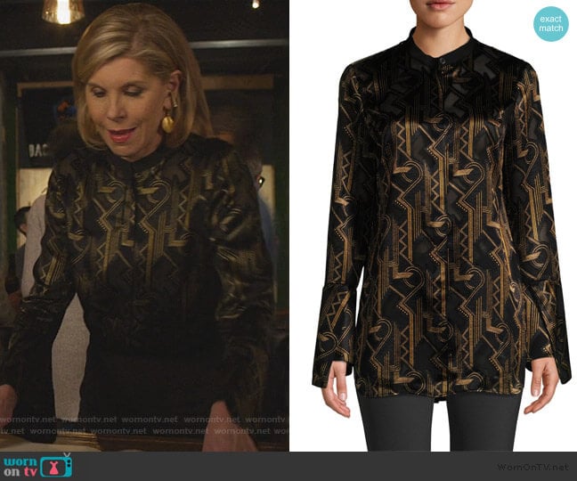 Lafayette 148 New York Marybeth Geometric Print Blouse worn by Diane Lockhart (Christine Baranski) on The Good Fight