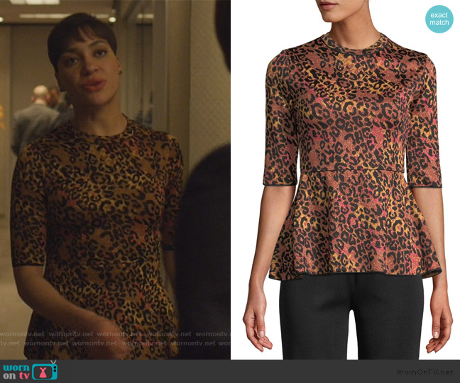 M Missoni Metallic Animal-Print Peplum Top worn by Lucca Quinn (Cush Jumbo) on The Good Fight