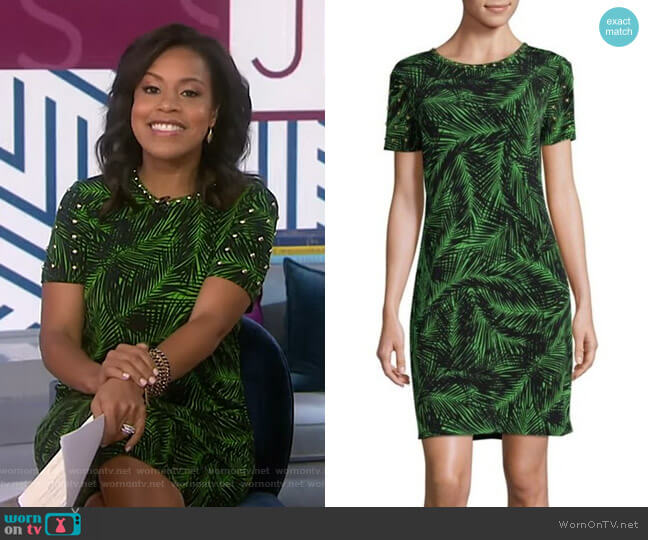 MICHAEL Michael Kors Studded Palm-Print Sheath Dress worn by Sheinelle Jones on Today
