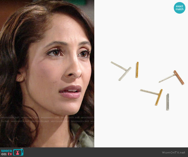 Madewell Mix and Match Bar Studs worn by Lily Winters (Christel Khalil) on The Young and the Restless