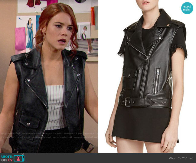 Maje Baldwin Leather Moto Vest worn by Sally Spectra (Courtney Hope) on The Bold and the Beautiful
