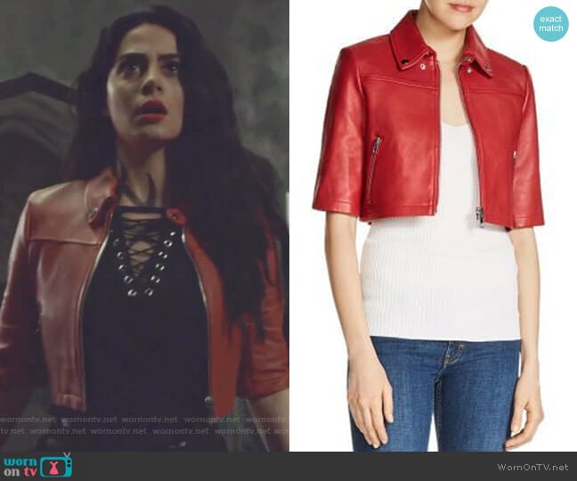 Maje Brittany Cropped Leather Jacket worn by Isabelle Lightwood (Emeraude Toubia ) on Shadowhunters