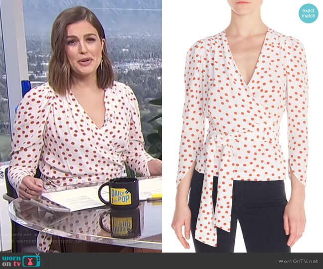 Maje Polka Dot Wrap Blouse worn by Carissa Loethen Culiner on E! News