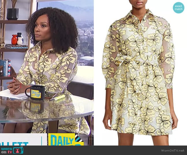 Maje Reality Floral-Embroidered Organza Shirt Dress worn by Zuri Hall on E! News