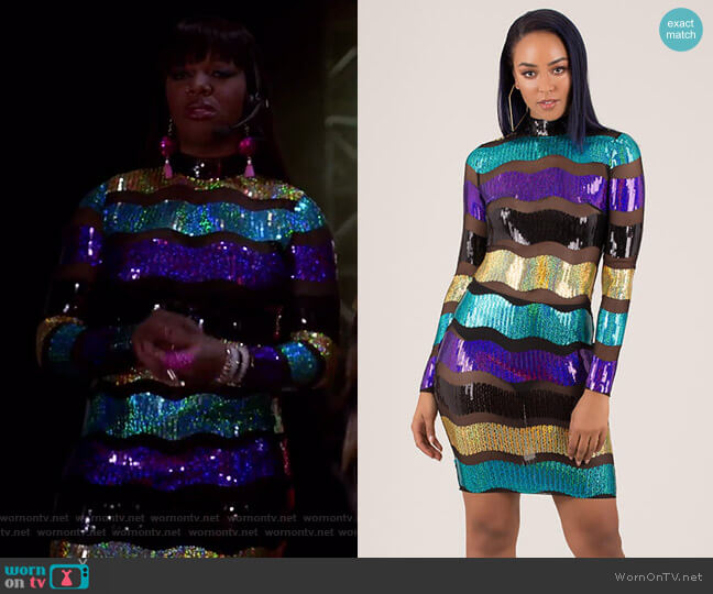GoJane Making Waves Sequined Striped Mesh Dress worn by Porsha Taylor (Ta'Rhonda Jones) on Empire