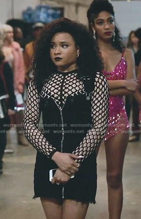 Maya’s white mesh top and pinafore dress on Empire