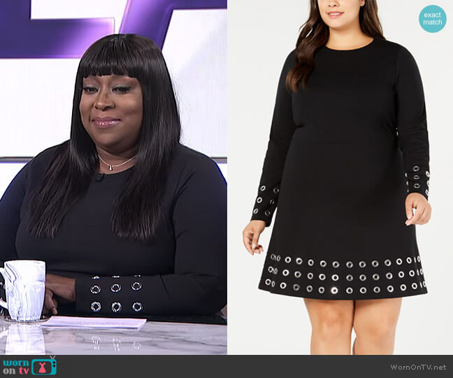 MICHAEL Michael Kors Plus Size Ponté-Knit Embellished Fit & Flare Dress worn by Loni Love on The Real