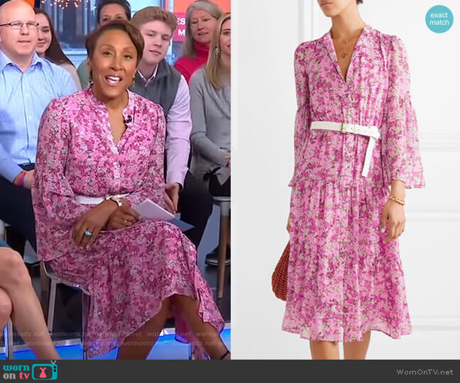 Michael Kors Belted Tiered Floral-Print Midi Dress worn by Robin Roberts on Good Morning America