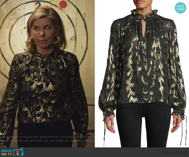 Milly Jenny Long-Sleeve Metallic Silk Chiffon Top worn by Diane Lockhart (Christine Baranski) on The Good Fight
