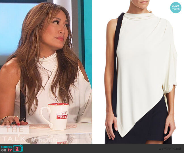 Monse Asymmetrical Chiffon Halter Tee worn by Carrie Inaba on The Talk