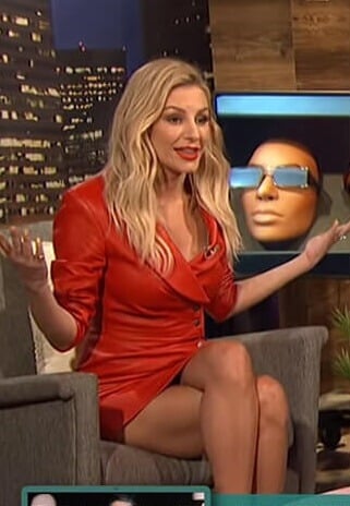 Morgan’s red leather mini dress on E! News Nightly Pop