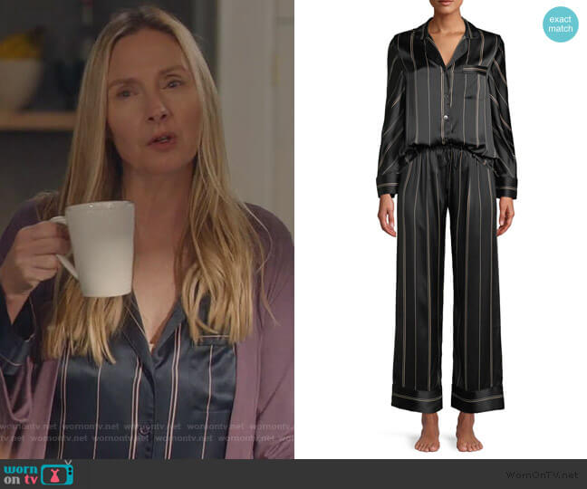 Neiman Marcus Pinstripe Two-Piece Pinstripe Silk Pajama Set worn by Jill Carlan (Hope Davis) on For the People