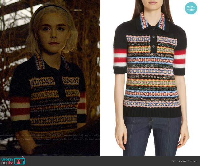 Nº21 Fair Isle Stripe Wool Blend Sweater worn by Sabrina Spellman (Kiernan Shipka) on Chilling Adventures of Sabrina