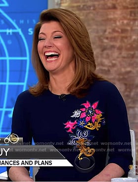 Norah’s blue floral embroidered dress on CBS This Morning
