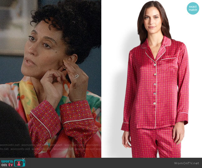 Olivia von Halle Printed Silk Satin Pajama Set worn by Rainbow Johnson (Tracee Ellis Ross) on Black-ish