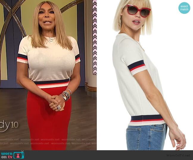PopSugar Striped Short Sleeve Sweater worn by Wendy Williams on The Wendy Williams Show