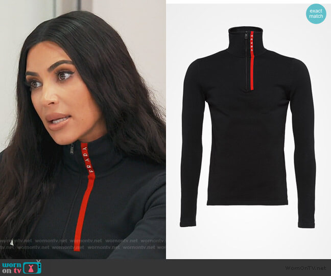 Prada Half Zip Prada Rossa Logo Jacket worn by Kim Kardashian on Keeping Up with the Kardashians
