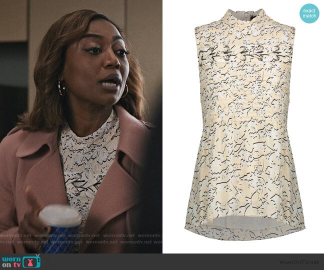 Proenza Schouler Smocked floral-print silk-georgette top worn by Daisy Grant (Patina Miller) on Madam Secretary