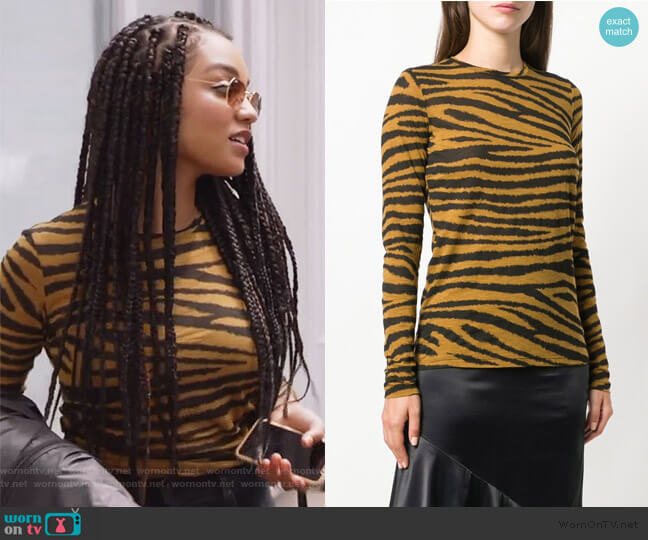 Proenza Schouler Tiger Print Long Sleeve T-Shirt worn by Kat Edison (Aisha Dee) on The Bold Type