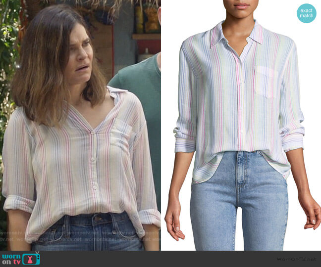 Rails Charli Candy-Striped Long-Sleeve Shirt worn by Heather Hughes (Betsy Brandt) on Life in Pieces