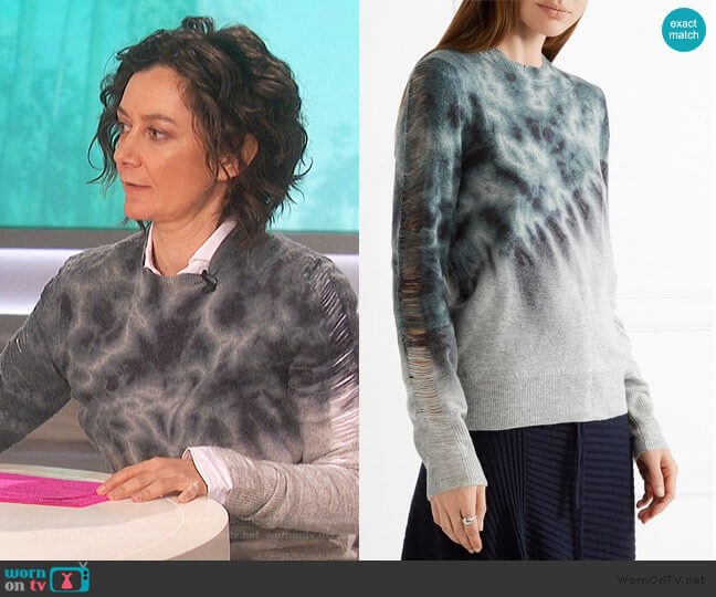 Raquel Allegra Distressed tie-dyed merino wool and cashmere-blend sweater worn by Sara Gilbert on The Talk