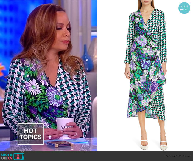 Rixo Betty Floral & Houndstooth Print Wrap Dress worn by Sunny Hostin on The View
